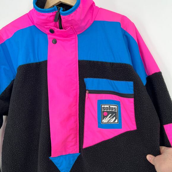 Vintage Solus 1/2 Zip  Polar Fleece Pullover Jacket Large Unisex Pink Blue USA - Picture 2 of 10